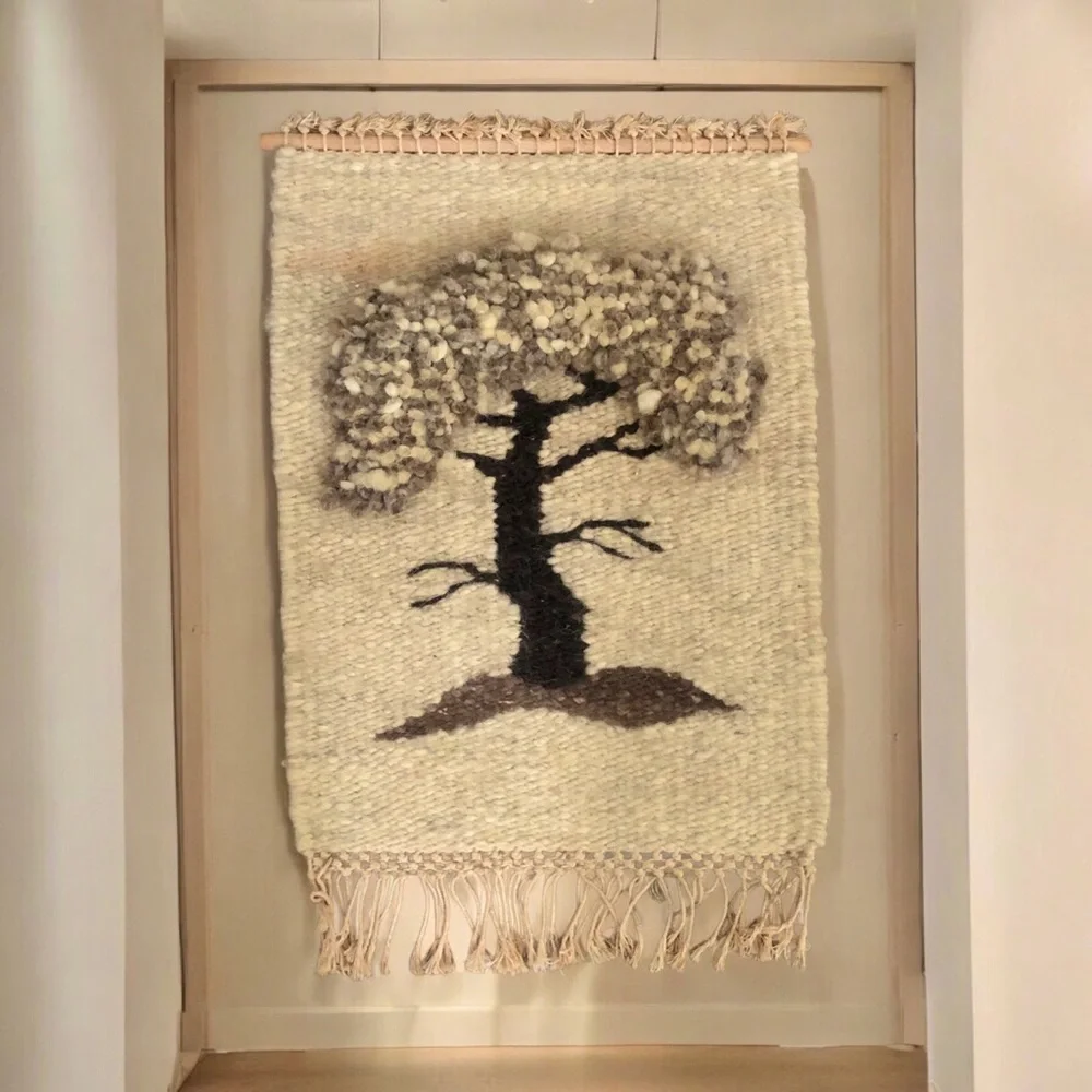 Vintage 70s Handwoven 3D Wool Tapestry Africa Tree of Life Boho Wall Hanging